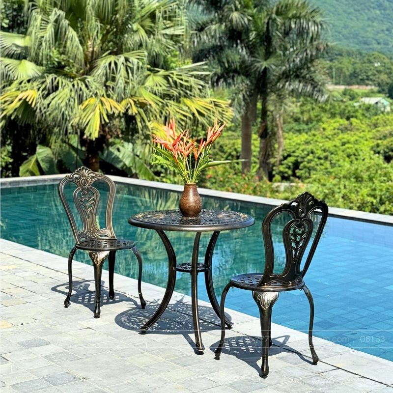 Bộ bàn ghế ban công BG-02N màu nâu ánh đồng