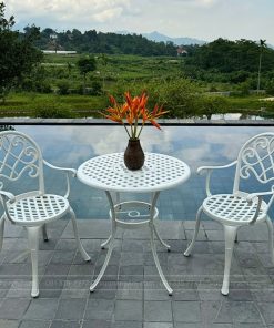 Bộ bàn ghế ban công BG-17T màu trắng bàn D70cm (2)