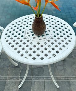 Bộ bàn ghế ban công BG-17T màu trắng bàn D70cm