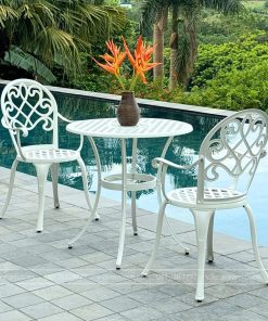 Bộ bàn ghế ban công BG-17T màu trắng bàn D70cm (4)