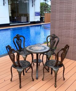 Bộ bàn ghế nhôm đúc sân vườn BG-002M màu nâu bàn D60cm