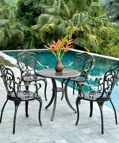 Bộ bàn ghế sân vườn BG-11N màu nâu bàn D70cm (2)