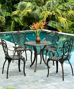 Bộ bàn ghế sân vườn BG-11N màu nâu bàn D70cm (4)