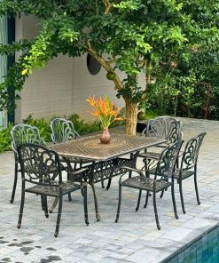 Bộ bàn ghế sân vườn màu nâu 6 ghế BG-03CNN