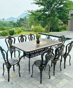 Bộ bàn ghế sân vườn màu nâu 8 ghế BG-02CNN