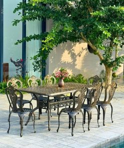 Bộ bàn ghế sân vườn màu nâu 8 ghế BG-02CNN