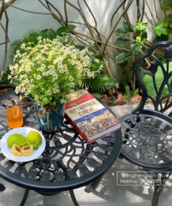 Bộ bàn ghế ban công BG-12N màu đen bàn D60cm