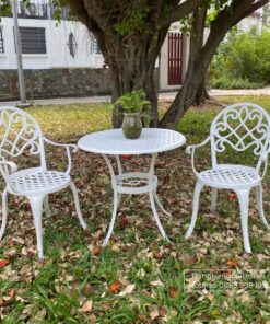 Bộ bàn ghế ban công BG-17T màu trắng bàn D70cm