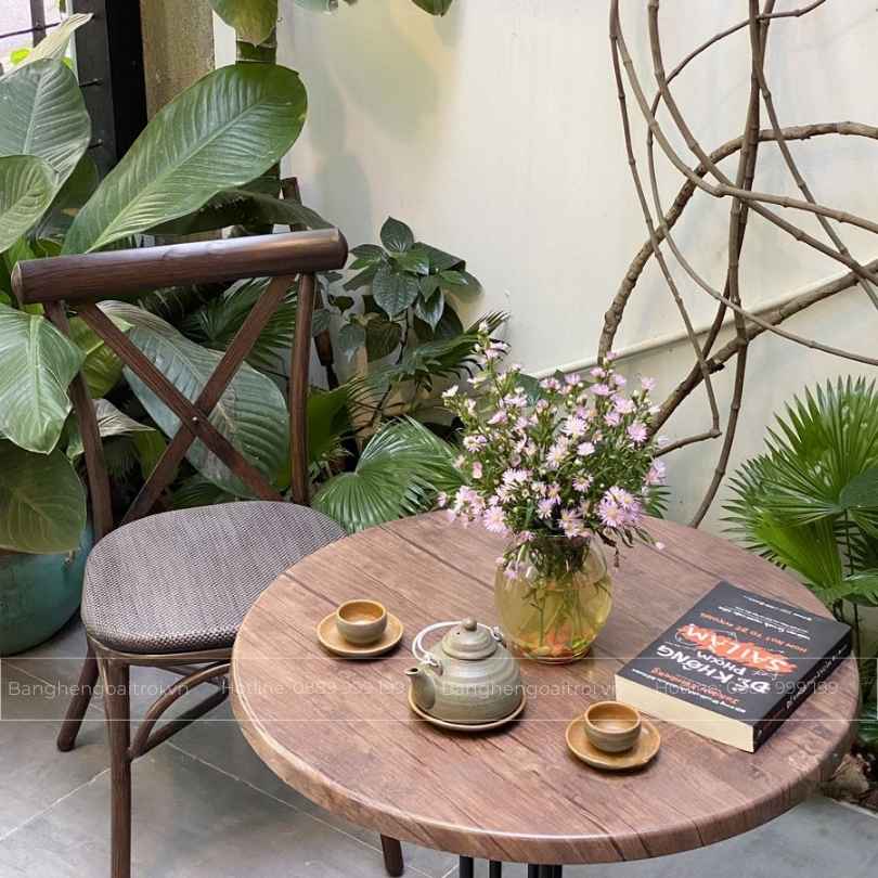 Bàn ban công tròn mặt gỗ phủ Resin BC-13
