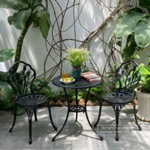 Bộ bàn ghế ban công BG-12N màu đen bàn D60cm