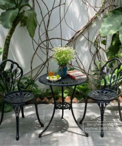 Bộ bàn ghế ban công BG-12N màu đen bàn D60cm