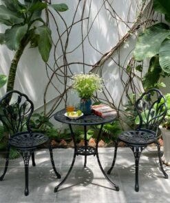 Bộ bàn ghế ban công nhôm đúc BG-12N bàn tròn D60cm