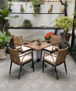 Bộ bàn ghế ngoài trời giả mây BGM-03