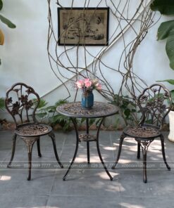 Bộ bàn ghế ban công BG-27N màu nâu bàn D60cm