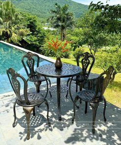 Bộ bàn ghế nhôm đúc sân vườn BG02-D80N màu nâu bàn D80cm (3)
