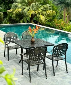 Bộ bàn ghế sân vườn BG-04VN màu nâu bàn vuông 100cm (2)