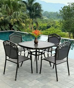 Bộ bàn ghế sân vườn BG-05N màu nâu bàn vuông 100cm