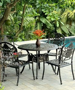 Bộ bàn ghế sân vườn BG-06N màu nâu bàn D100cm (2)