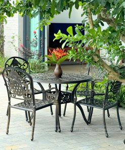 Bộ bàn ghế sân vườn BG-06N màu nâu bàn D100cm