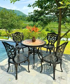 Bộ bàn ghế sân vườn BG22-D84M màu nâu bàn D84cm (2)