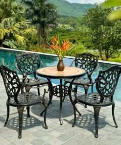 Bộ bàn ghế sân vườn BG22-D84M màu nâu bàn D84cm (3)