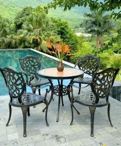 Bộ bàn ghế sân vườn BG22-D84M màu nâu bàn D84cm (4)