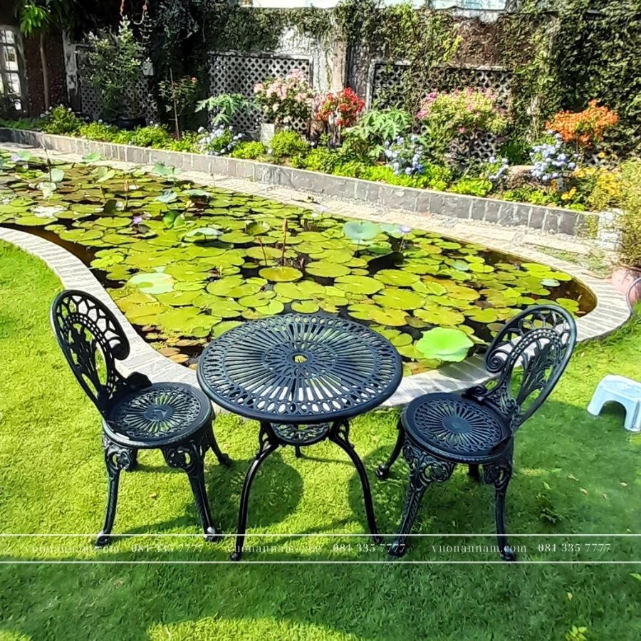 Bộ Bàn Ghế Ngoài Trời BG-28X màu xanh bàn D65cm