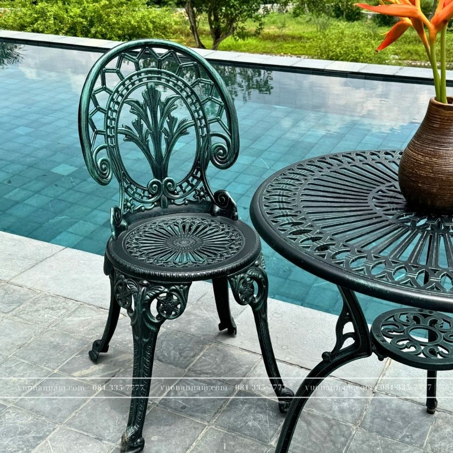 Bộ Bàn Ghế Ngoài Trời BG-28X màu xanh bàn D65cm