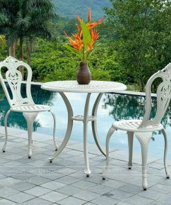 Bộ bàn ghế ban công BG-02T màu trắng bàn D70cm