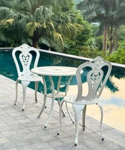 Bộ bàn ghế ban công BG02-D65T màu trắng bàn D65cm