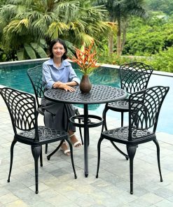 Bộ bàn ghế sân vườn BG-16 màu nâu bàn D90cm (3)