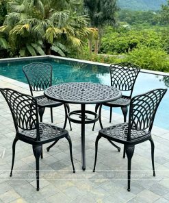 Bộ bàn ghế sân vườn BG-16 màu nâu bàn D90cm (4)