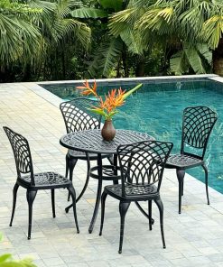 Bộ bàn ghế sân vườn BG-16 màu nâu bàn D90cm (5)