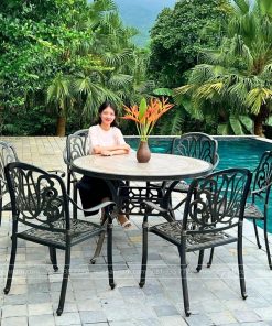 Bộ bàn ghế sân vườn màu nâu 6 ghế BG03-D120M (2)