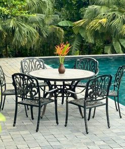 Bộ bàn ghế sân vườn màu nâu 6 ghế BG03-D120M