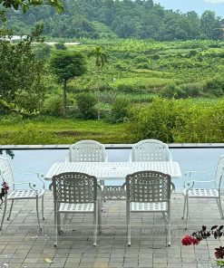 Bộ bàn ghế sân vườn màu trắng 6 ghế BG-04CNT
