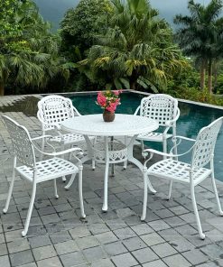 Bộ bàn ghế ngoài trời BG-04T màu trắng bàn D100cm (2)