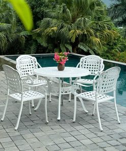 Bộ bàn ghế ngoài trời BG-04T màu trắng bàn D100cm (4)