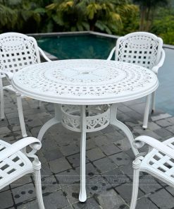 Bộ bàn ghế ngoài trời BG-04T màu trắng bàn D100cm (5)