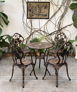 Bộ Bàn Ghế Ngoài Trời nhôm đúc BG-027N màu nâu bàn D60cm