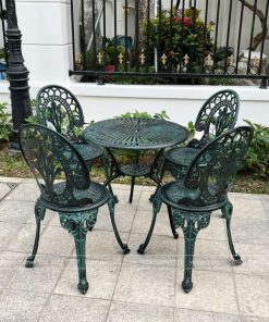 Bộ bàn ghế sân vườn BG-028X màu xanh bàn D65cm