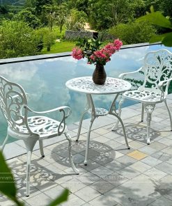 Bộ bàn ghế ban công BG10-D60T màu trắng bàn D60cm