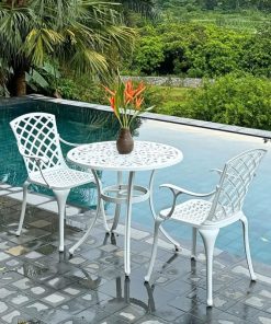 Bộ bàn ghế ban công BG21-D83T màu trắng bàn D83cm