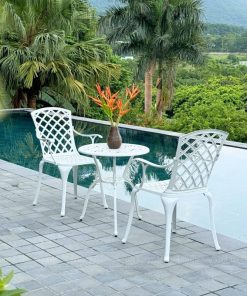 Bộ bàn ghế ban công BG21-D60T màu trắng bàn D60cm