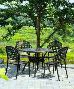 Bộ bàn ghế ngoài trời BG-04N màu nâu bàn D100cm