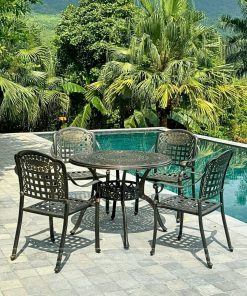 Bộ bàn ghế ngoài trời BG-04N màu nâu bàn D100cm