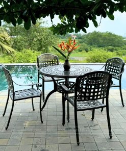 Bộ bàn ghế ngoài trời BG-04N màu nâu bàn D100cm