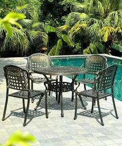 Bộ bàn ghế ngoài trời BG-04N màu nâu bàn D100cm