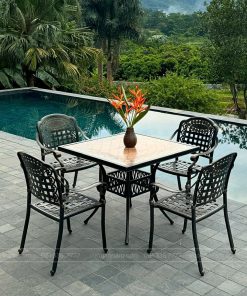 Bộ bàn ghế sân vườn BG-04VM màu nâu bàn vuông 94cm (2)