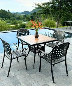 Bộ bàn ghế sân vườn BG-04VM màu nâu bàn vuông 94cm (3)